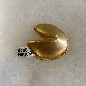 Gold tone fortune cookie pin signed Danecraf